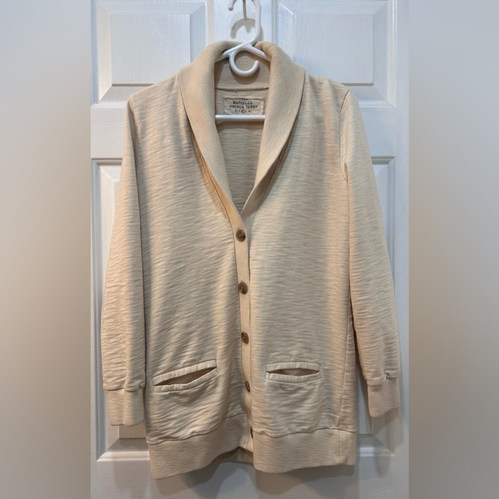 J. Crew Rumpled French Terry Cardigan Sweater Sz M Cottage Grandpa Y2K Heritage